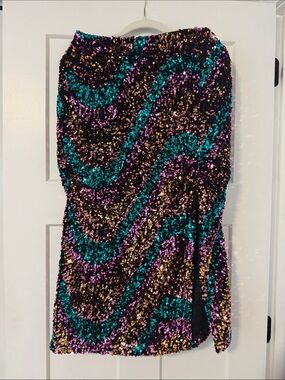 Multicolor Sequin Midi Penci Skirt - Black Base with Teal, Purple & Gold Sequins